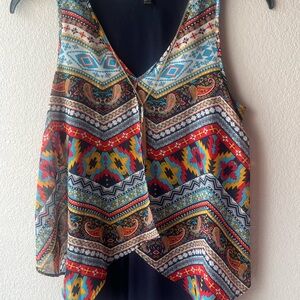 Multicolored Blue Boho Vest Top with a retro vibe Size M